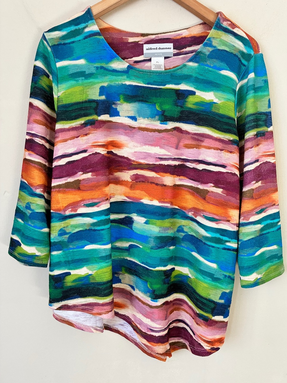 Alfred Dunner Y2K PL Multi Color Abstract Brushstroke 3/4 Sleeve Top. Retro Fall